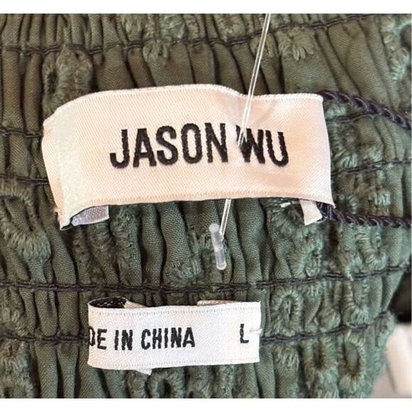 JASON WU Smocked Eyelet Mini Skirt in Olive Green NWT Size Large - Picture 8 of 10